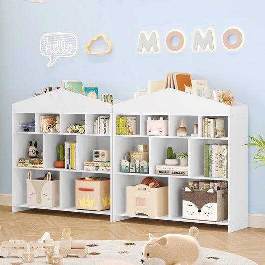 Estante Infantil em Formato de Casinha – Organizador de Livros e Brinquedos com 4 Níveis Branca