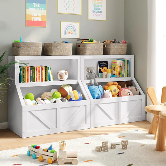 Estante Infantil com Caixa de Brinquedos – Organizador de Livros e Brinquedos em Madeira