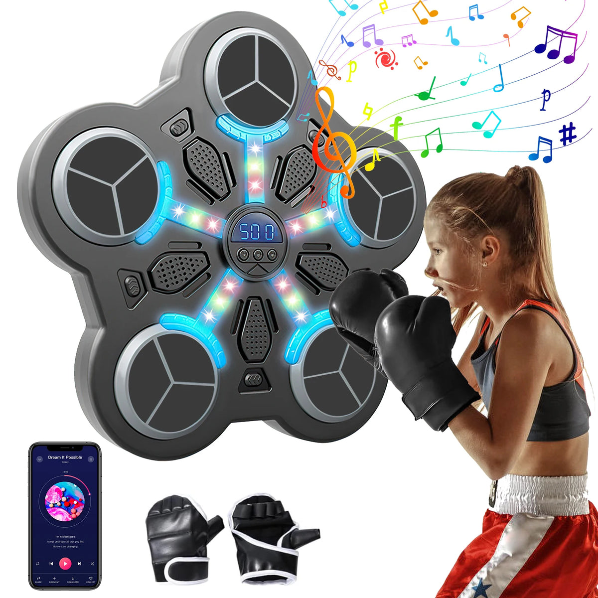 Máquina de Boxe Musical com LED e Bluetooth