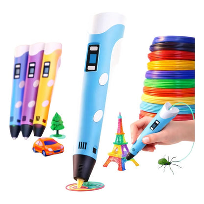 Caneta 3D Infantil com Tela LCD – Kit de Desenho 3D com Filamentos PLA e Maleta