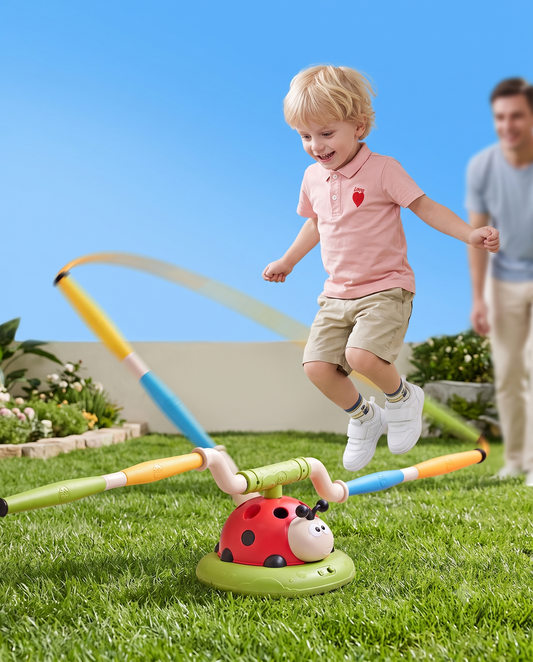 Joaninha Multifuncional – Brinquedo de Pular e Lançador de Foguetes
