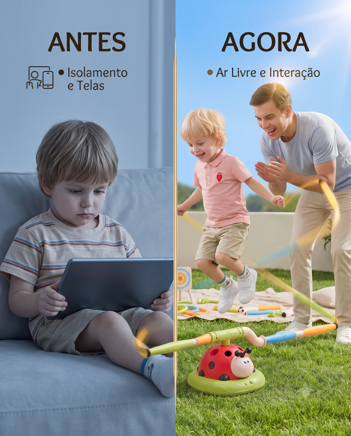 Joaninha Multifuncional – Brinquedo de Pular e Lançador de Foguetes