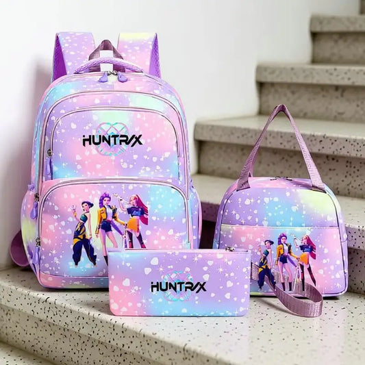 Kit 3 Mochilas KPop Demon Hunters Infantil e Juvenil
