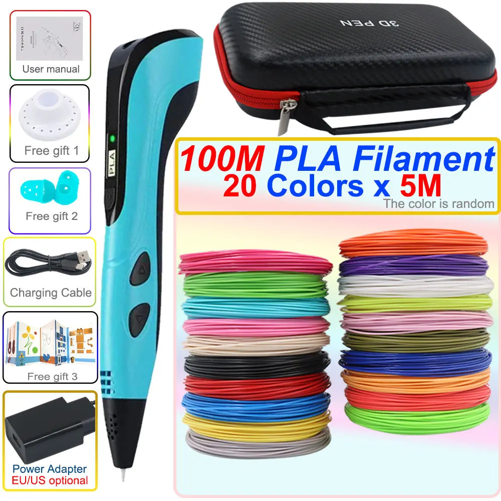 Caneta 3D Infantil com Tela LCD – Kit de Desenho 3D com Filamentos PLA e Maleta