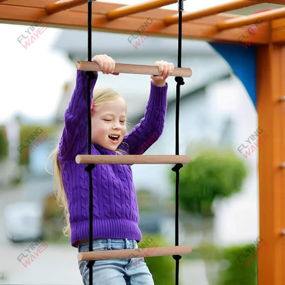Escada de Corda Infantil com Degraus de Madeira – Balanço e Escalada para Playground
