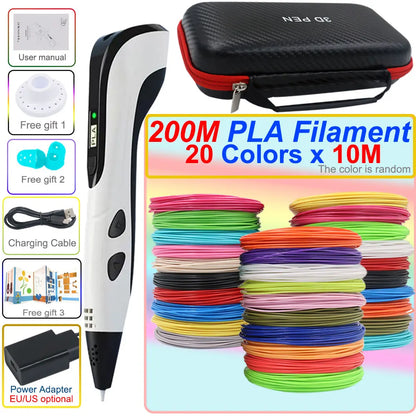 Caneta 3D Infantil com Tela LCD – Kit de Desenho 3D com Filamentos PLA e Maleta