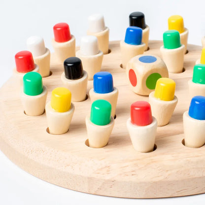Jogo da Memória em Madeira Montessori – Tabuleiro de Cores e Coordenação Infantil