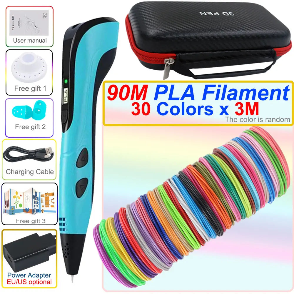 Caneta 3D Infantil com Tela LCD – Kit de Desenho 3D com Filamentos PLA e Maleta