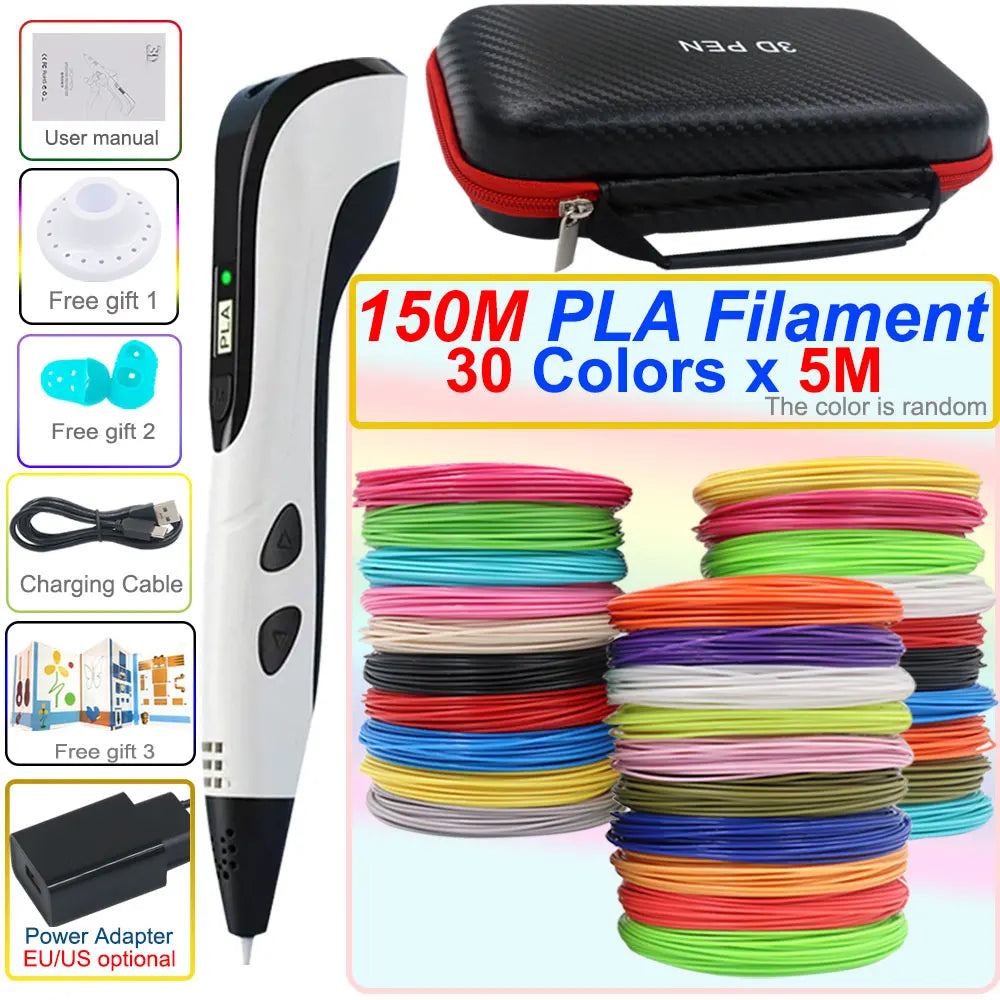 Caneta 3D Infantil com Tela LCD – Kit de Desenho 3D com Filamentos PLA e Maleta