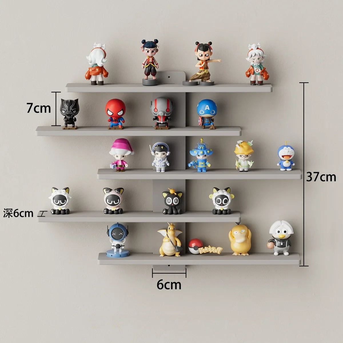 Prateleira Expositora de Parede 5 Níveis – Organizador para Bonecos, Miniaturas e Blind Box