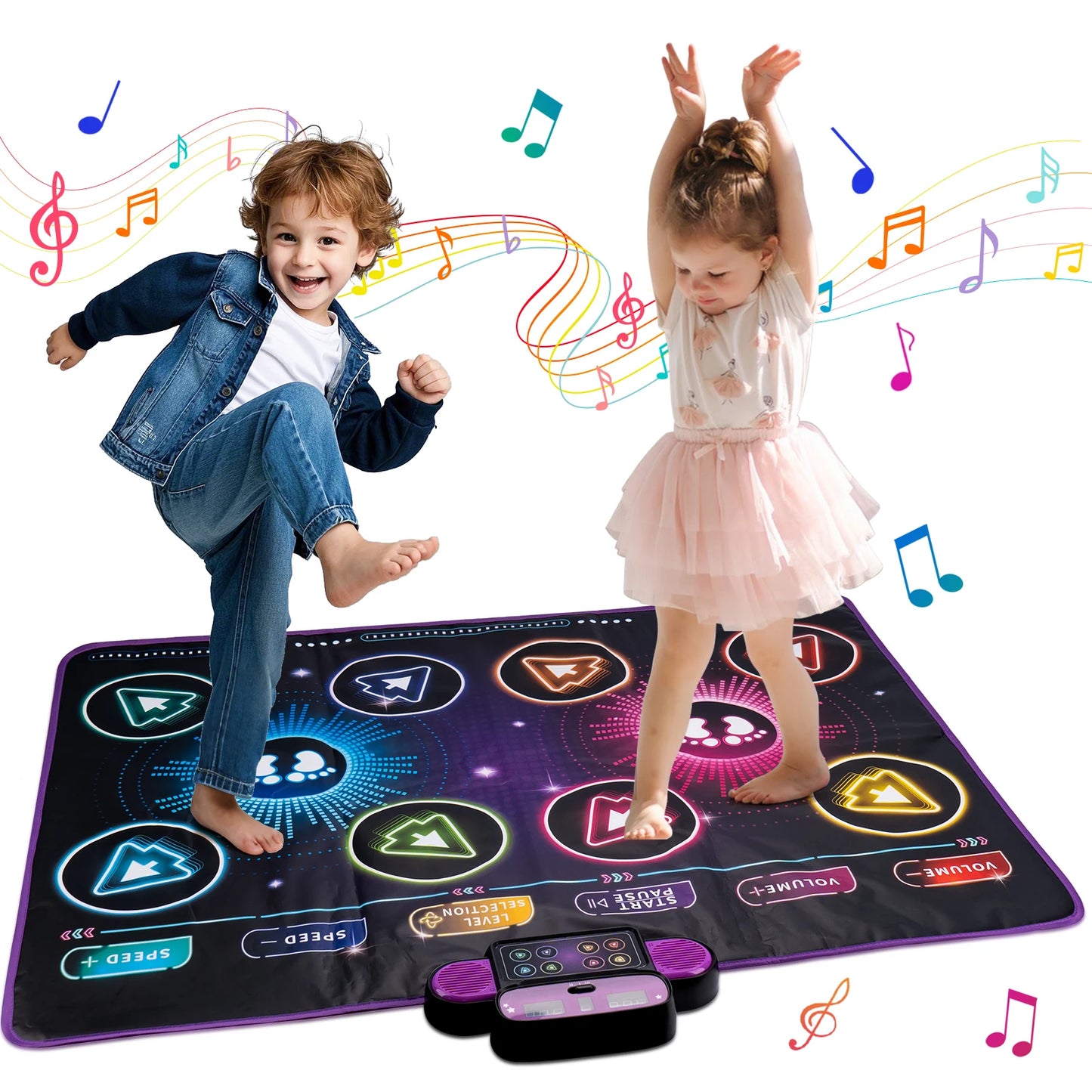 Tapete de Dança Musical Infantil Interativo – 2 Jogadores com 9 Níveis de Desafio