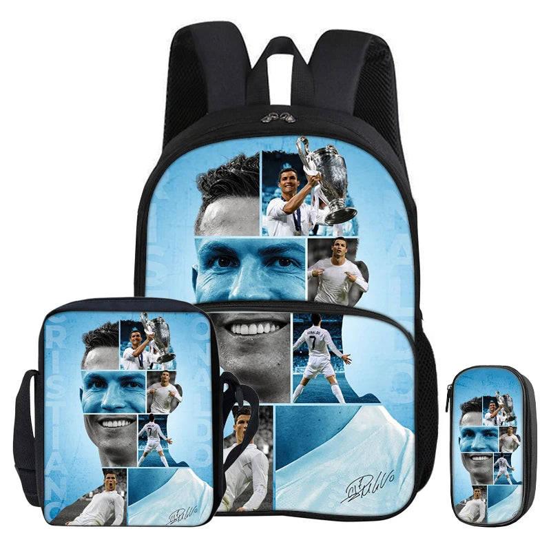 Kit 3 Mochilas e Estojo de Futebol Ronaldo