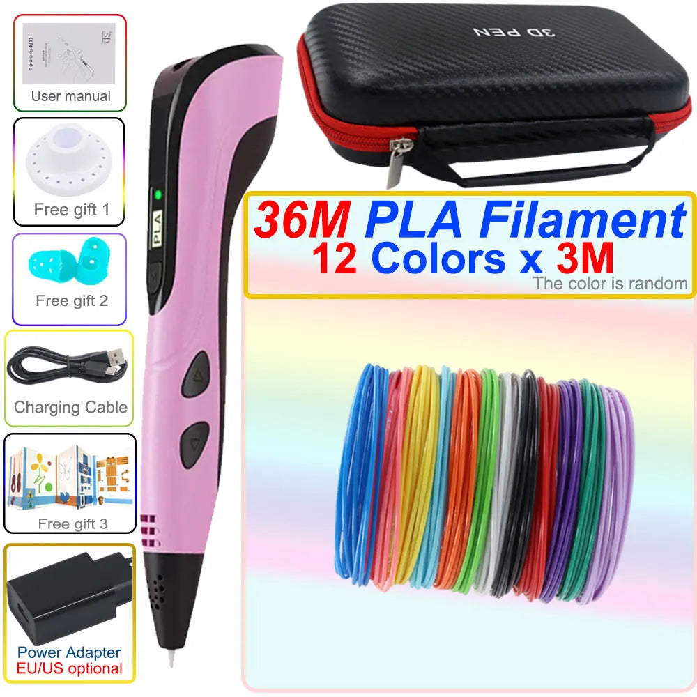 Caneta 3D Infantil com Tela LCD – Kit de Desenho 3D com Filamentos PLA e Maleta