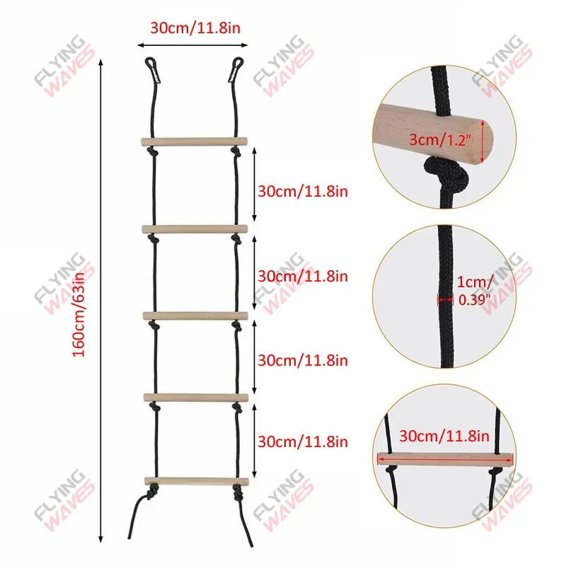 Escada de Corda Infantil com Degraus de Madeira – Balanço e Escalada para Playground
