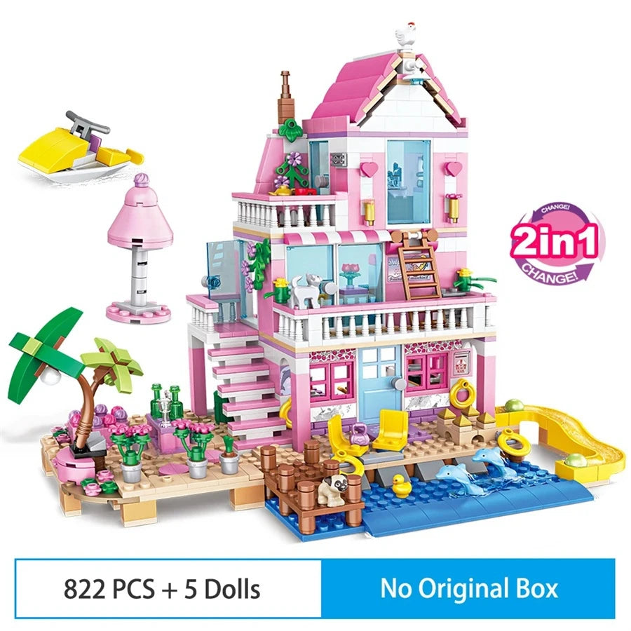 Kit Blocos de Montar Vila de Praia dos Sonhos – Casa de Férias com Mini Figuras | Brinquedo Criativo DIY