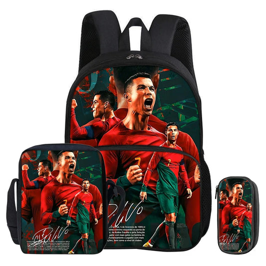 Kit 3 Mochilas e Estojo de Futebol Ronaldo