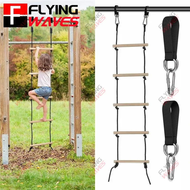 Escada de Corda Infantil com Degraus de Madeira – Balanço e Escalada para Playground