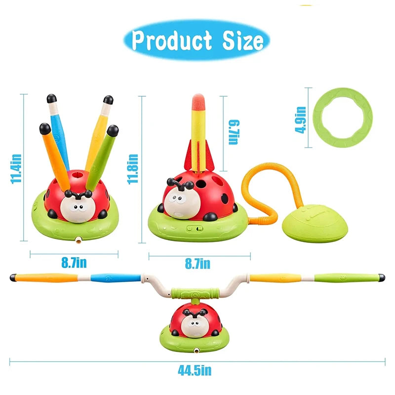 Joaninha Multifuncional – Brinquedo de Pular e Lançador de Foguetes
