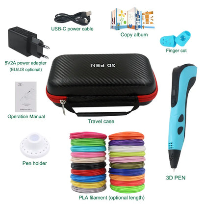 Caneta 3D Infantil com Tela LCD – Kit de Desenho 3D com Filamentos PLA e Maleta