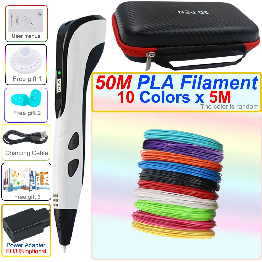 Caneta 3D Infantil com Tela LCD – Kit de Desenho 3D com Filamentos PLA e Maleta