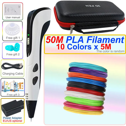 Caneta 3D Infantil com Tela LCD – Kit de Desenho 3D com Filamentos PLA e Maleta