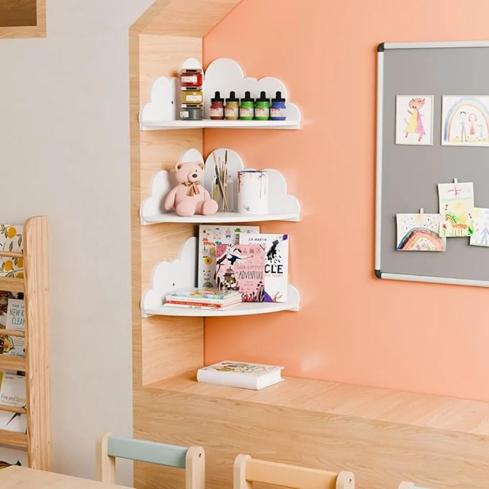 Kit com 3 Prateleiras de Parede em Formato de Nuvem – Organizadores Decorativos