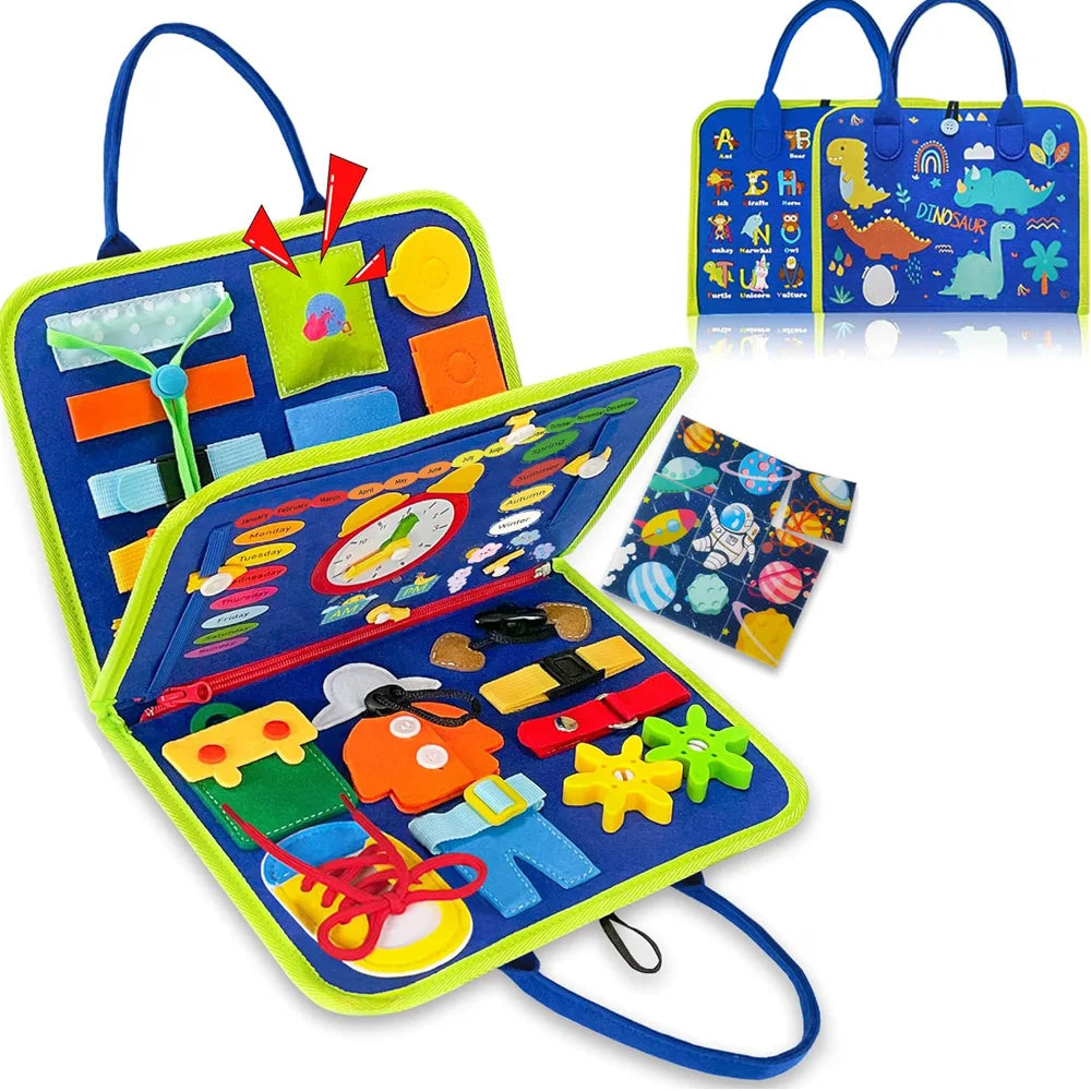 Mochila Montessori Dinossauro – Painel Sensorial Educativo para Crianças |
