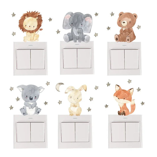 Kit 6 Adesivos Boho Animais Sorridentes para Interruptor e Parede