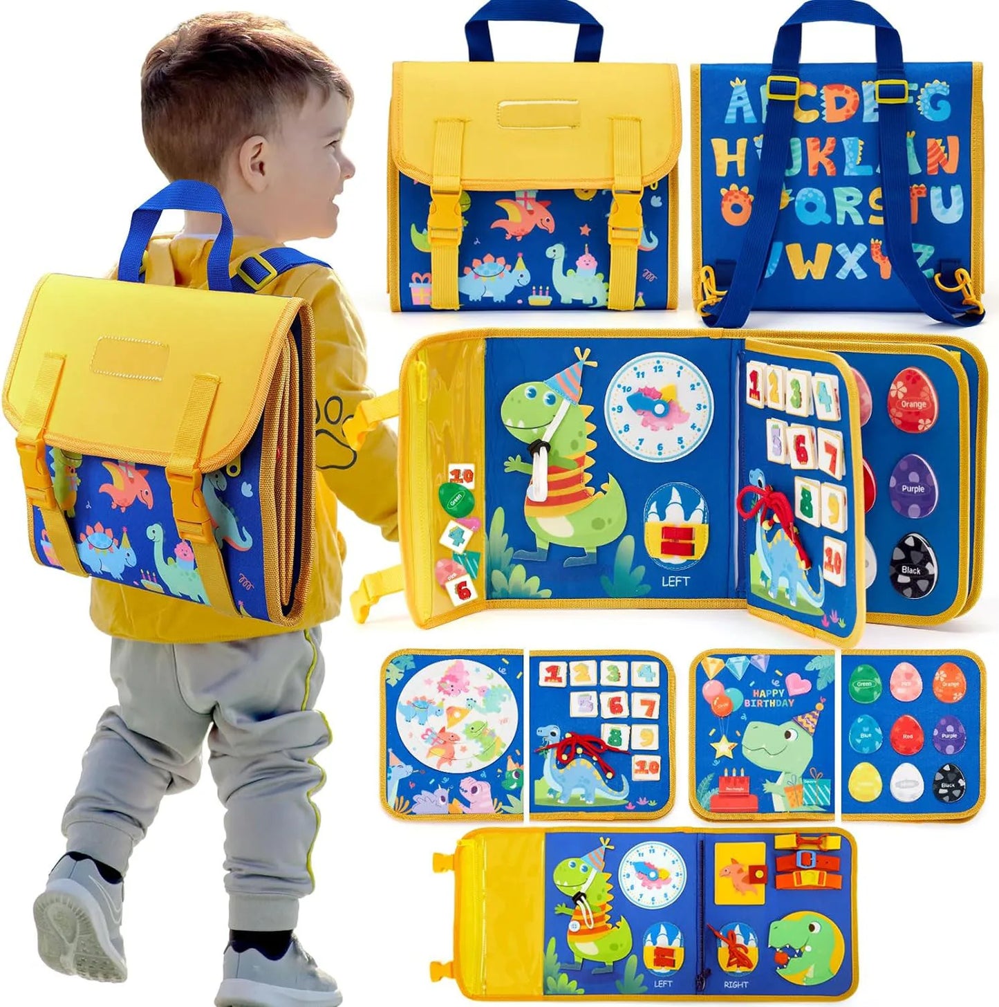 Mochila Montessori Dinossauro – Painel Sensorial Educativo para Crianças |