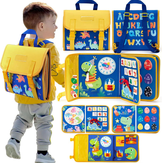 Mochila Montessori Dinossauro – Painel Sensorial Educativo para Crianças |