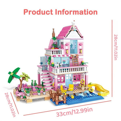 Kit Blocos de Montar Vila de Praia dos Sonhos – Casa de Férias com Mini Figuras | Brinquedo Criativo DIY
