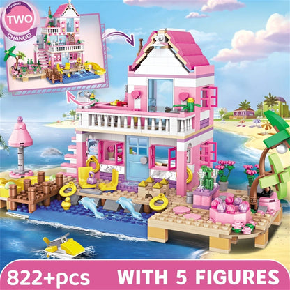 Kit Blocos de Montar Vila de Praia dos Sonhos – Casa de Férias com Mini Figuras | Brinquedo Criativo DIY