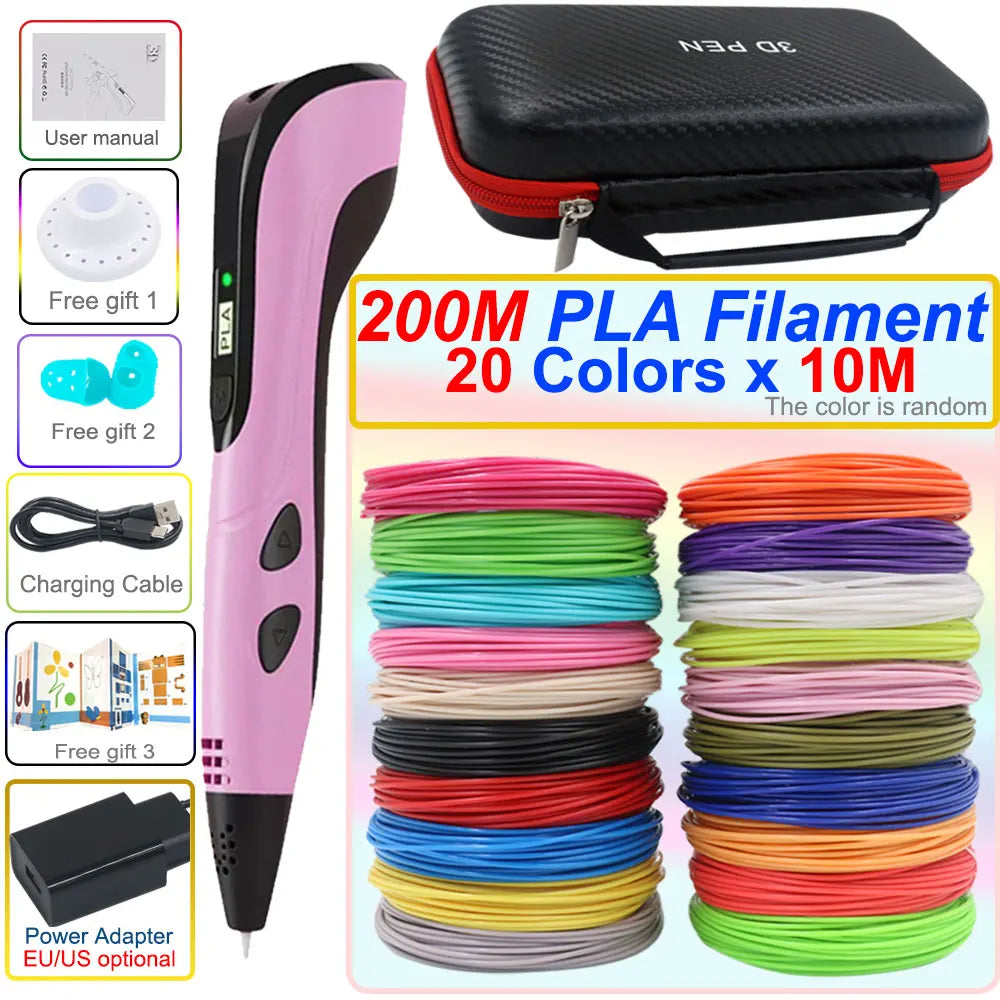 Caneta 3D Infantil com Tela LCD – Kit de Desenho 3D com Filamentos PLA e Maleta
