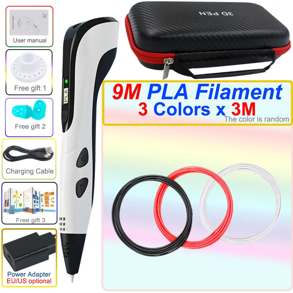 Caneta 3D Infantil com Tela LCD – Kit de Desenho 3D com Filamentos PLA e Maleta