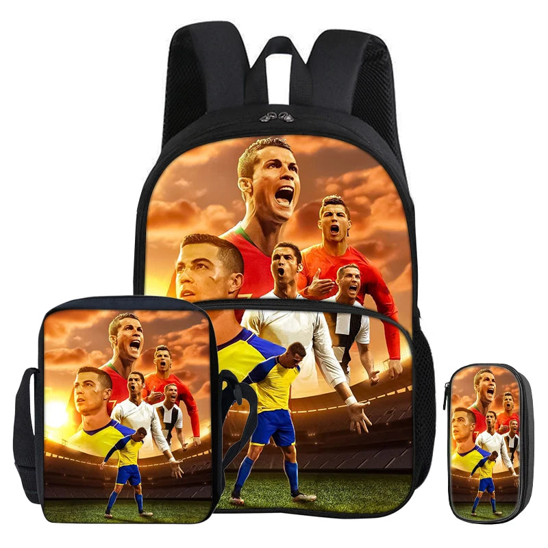 Kit 3 Mochilas e Estojo de Futebol Ronaldo