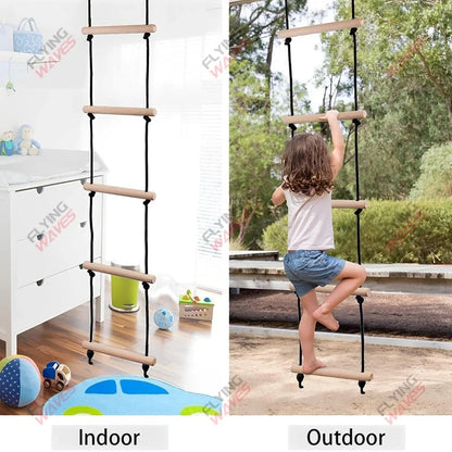Escada de Corda Infantil com Degraus de Madeira – Balanço e Escalada para Playground