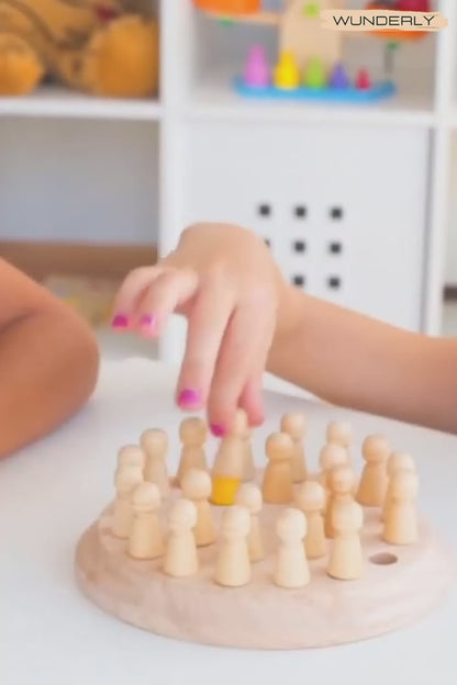 Jogo da Memória em Madeira Montessori – Tabuleiro de Cores e Coordenação Infantil