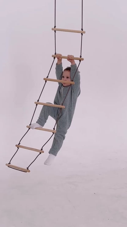 Escada de Corda Infantil com Degraus de Madeira – Balanço e Escalada para Playground