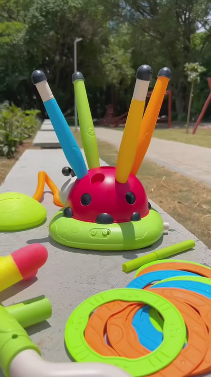 Joaninha Multifuncional – Brinquedo de Pular e Lançador de Foguetes