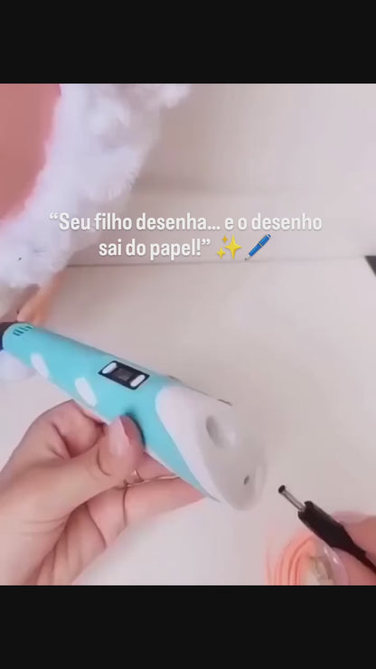 Caneta 3D Infantil com Tela LCD – Kit de Desenho 3D com Filamentos PLA e Maleta